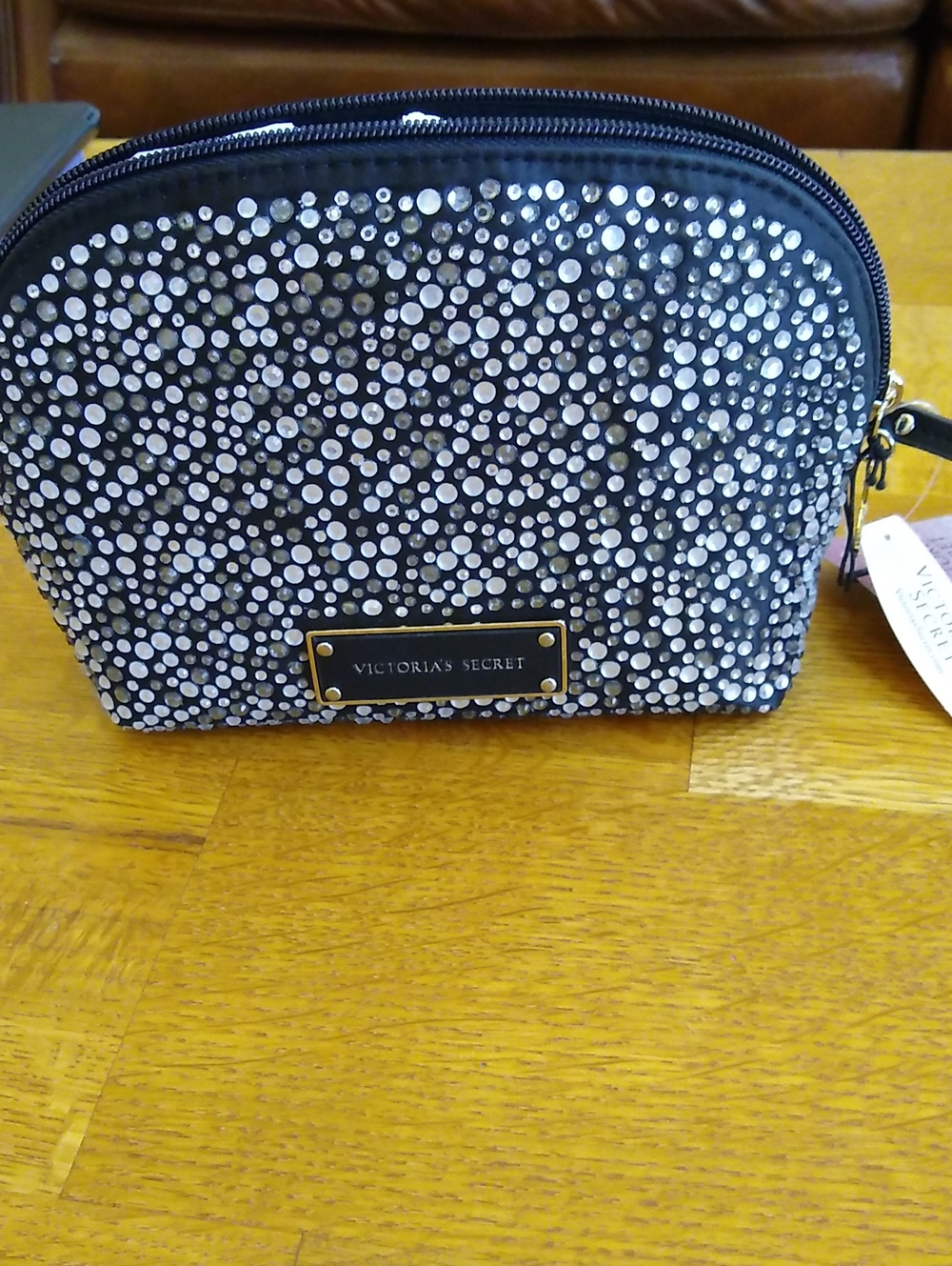 Victoria's Secret Black Cosmetic Pouch with Silver Rhinestones